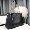 Bolsa de compras de designer, bolsa de ombro em corrente para mulheres, couro genuíno, corrente dupla, bolsas fashion de grande capacidade, correntes femininas, bolsa de praia, bolsas de borla