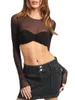 Vrouwen T-shirts Vrouwen S Y2K Mesh Lange Mouw Crop Top Ronde Hals Sexy See Through Sheer Bra Inside Summer Shirt Party Wear