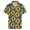 Camicie casual da uomo Camicie larghe con stampa girasole Camicie oversize eleganti da uomo con maniche corte, design estivo a foglia blu da spiaggia