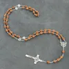 Hanger Kettingen Katholieke Gesneden Houten Rozenkrans Kruis Ketting Ovale Kralen INRI Jezus Christus Voor Mannen Religieuze Gebed Sieraden Gift