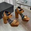 Sandales de designer pour femmes, talons hauts classiques, sandales à plateforme en cuir Ava, chaussures mules de mode sexy, talon épais de 9,5 cm, imperméables, sandales à talons hauts