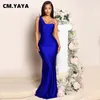 수영복 cmyaya 여자 1 개의 어깨 왜곡 목이 허리 바닥 길이 Maxi Long Mermaid Dress 2022 새로운 섹시한 파티 약속 균일 드레스