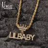 Collane con ciondolo Collana con nome Uwin Mini lettera con corona Collana personalizzata personalizzata Cubic Zirconia Fashion Hiphop Jewelry 230715