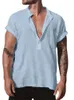 Koszulki męskie Summer V Szyja Krótki rękaw Solidny bawełniany lniane koszulki męskie kieszonkowe wierzchołki Fyy-94