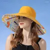 Hüte mit breiter Krempe, doppelseitig, großer Damen-Sonnenhut, luxuriös, tragbar, Pflanzendruck, Baumwolle, Eimerkappe, leicht, atmungsaktiv, Sommer-Top