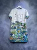 Vestido de grife com impressão de animais e plantas 2023 no início do outono vestido solto com decote redondo vestido monótono feito à mão com contas vestido S-XLD