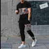 Tute da uomo Tuta da 2 pezzi Set da jogger Vestiti a righe Abito a maniche corte stampato in 3D Autunno Magliette casual Pantaloni Abiti Streetwear 230715