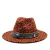 New Autumn Winter Fashion Leopard Printing jazz fedoras homens mulheres vintage trilby tap lazer Big Brim Felt Panamá chapéu