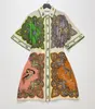호주 디자이너 드레스 여성 디자이너 의류 레트로 인쇄 스타일 느슨한 캐주얼 스타일 린넨 셔츠 드레스 7