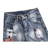 Jeans Masculino Masculino For Hole Coled Cloth Retro Micro Elastic Trim Paint Pants Calças de Roupas de Motocicleta Calças Rasgadas