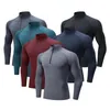 Camisas casuais masculinas justas fitness esportes corrida treinamento camiseta manga longa botão curto