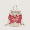 Evening Bags Design Bow Tassel Denim Chain Backpack With Simple Embroidered Contrasting Color Handbag Shoulder Vag