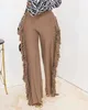 Solid color fashionable temperament tassel high waist loose pants for women's clothing