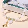 Naturel Blanc Jade Bambou Forme Sac Chanceux Chaîne Bracelet Femmes Style Chinois Fu Caractère Gland Pendentif Brin Bracelets Cadeau