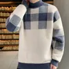 Männer Pullover Plaid Warme Hälfte Rollkragenpullover Männer Winter Mode Dicke Herren Casual Pullover Männliche Kleidung Stricken Tops MY935