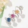 Bandringe, blaue Farbe, Diamantringe, S925, Rundschliff, 3 Karat Diamanten, Verlobungsring, 925er Silberschmuck, runder Moissanit-Ring