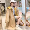 Kvinnorjackor Hong Kong Women Jacket Spring Autumn Long Over the Knee Loose Overcoat Korean Single-Breasted Chic Windbreaker Hooded Coat