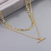 Correntes JJFOUCS Moda Dourado Simples Multicamadas Metal Gargantilha Colares Para Mulheres Minimalista Alternância Fechos Pingente Colar Jóias