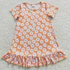 Mädchen Kleider Großhandel Boutique Baby Sommer Kind Orange Kurze Ärmel Blumenkleid Kinder Kleinkind Knielange Einteilige Blumenkleidung