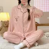 Vrouwen Nachtkleding Silka Surplus Effen Pyjama Sets Voor Vrouwen Lange Mouw Katoen Bule Pijama Mujer Vrouwelijke Nachtpak Brief Print homewear