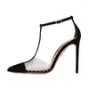 Sandals Summer Style Thin Strap Pointed Panel Sexy T-Strap High Heel Banquet Dress Versatile Large Women's Shoes