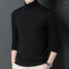 Camisolas masculinas de alta qualidade lã merino camiseta fina gola alta suéter masculino puro jumpers cor sólida gola alta malha tops