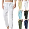 Men's Pants Summer Casual Fashion Cotton Linen Solid Color Trousers Home Lightweight Breathable Trendy Yoga Sports Jogger