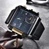 Square Watches Men Led Waterproof wiele strefy czasowej męskie zegarki luksusowe markę Relogio Masculino Montre Homme Sport Watch