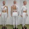 Women's Two Piece Pants Yellow White Set Sexy Night Club Outfits For Women One Shoulder Cut Out Asymmetric Crop Top Pencil Suit Female