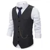 Mannen Vesten Mannen Formele Vest Zakelijke Vest Keten Decor Mouwloze Single-breasted V-hals Anti-rimpel Patch zakken Jas