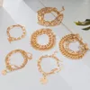 Link Bracciali ZWC Punk Golden Multilayer Lock Fashion Chain Retro Geometric Portrait Pendant Charm Bracelet 2023 Trend Jewelry