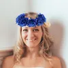 Decorative Flowers Rose Crown Headband Artificial Flower Beach Headpiece Hair Wreath Floral Halo Wedding Party Rosy