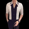 Men's Casual Shirts 2023 Night Club Summer Fashion Patchwork Men Streetwear Social Blusa Camisa Masculina Slim Fit Dress