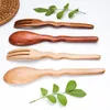 Flatware Sets 14 3cm Long Handle Wavy Solid Wood Fork Dessert Restaurant Small Wooden Spoon Household Tableware