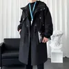 Männer Graben Mäntel Koreanische Mode Männer Windjacke Lange Mantel Mit Kapuze Jacke Harajuku Mantel Männlichen Casual Outwear Hip Hop Streetwear