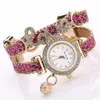 Moda con lettere AMORE Orologio al quarzo da donna con cinturino in pelle con diamanti pieni in metallo