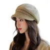 Berets Frauen achteckiger Hut Vintage Short Bim Maler Maser Beret für atmungsbezogene Leinen flache Kappe Künstler