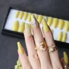 False Nails Lemon Yellow Ballet False Nails Söta sommar Fake Nails Coffin Ab Rainbow Small Diamond Press On Nails Adhesive Tabs Sticker 230715