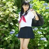 Hela-japansk skolflicka uniform 3 vit bar kort ärm röd halsduk sjöman kostym cosplay jk uniform kläder kvinnor321w