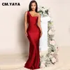 수영복 cmyaya 여자 1 개의 어깨 왜곡 목이 허리 바닥 길이 Maxi Long Mermaid Dress 2022 새로운 섹시한 파티 약속 균일 드레스