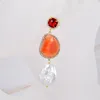 Dangle Earrings Natural White Coin Pearl Cultured Keshi Orange Crystal Cz Pace Hook