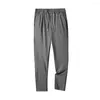 Herenbroek Heren Ijs Zijde Lange Effen Kleur Trekkoord Zomer Dunne Sneldrogende Casual Rechte Broek Bodems Cool Sweatpant Streetwear