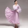 Stage Wear Puff Sleeve Ballroom Dance Competition Dress 3 Colors Adult Female Tango Performance Costume Prom Waltz Dresses DL9997