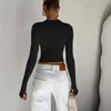 T-shirt da donna 2023 Primavera manica lunga Crop Top Fashion Solid Y2K T-shirt Vintage Casual Fit Slim Base T-shirt Donna Streetwear