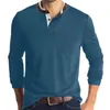 Men's Casual Shirts Leisure Male Summer Solid Button Henley-Shirt Long Sleeve Stand Collar Tops Blouse For Mens Daily Wear Top