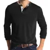 Men's Casual Shirts Leisure Male Summer Solid Button Henley-Shirt Long Sleeve Stand Collar Tops Blouse For Mens Daily Wear Top