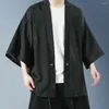 Herrgravrockar japanska kofta kimono traditionella samurai kostym orientalisk skjorta cape lös solskydd