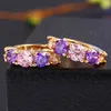 Orecchini a cerchio piccoli con zirconi colorati vintage Rosa Viola Intarsio in rame con strass Fibbia per orecchio Gioielli da banchetto da donna squisiti