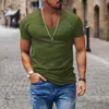 Men's T-shirts European and American summer man's V-neck solid color slim fitting thin casual T-shirt short sleeved top Tees