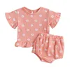 Ensembles de vêtements bébé fille 2 pièces tenues d'été à manches courtes col rond hauts floraux Bloomer Shorts ensemble vêtements pour bébés